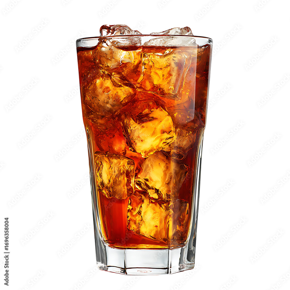 Poster Refreshing cola drink with ice cubes in a transparent glass perfect for a hot day transparent background simple elegant