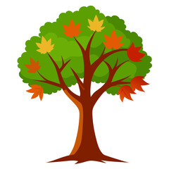 Tree with leaves vector isolated on white background.