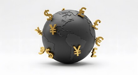 A global representation of currencies around the world. The globe showcases different currencies, highlighting the interconnectedness of global finance and the power of money.