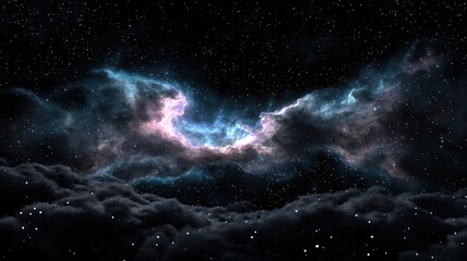 Fototapeta premium An image of a cosmic scene featuring stars and cloud formations in the foreground and a brilliant blue celestial body at its center