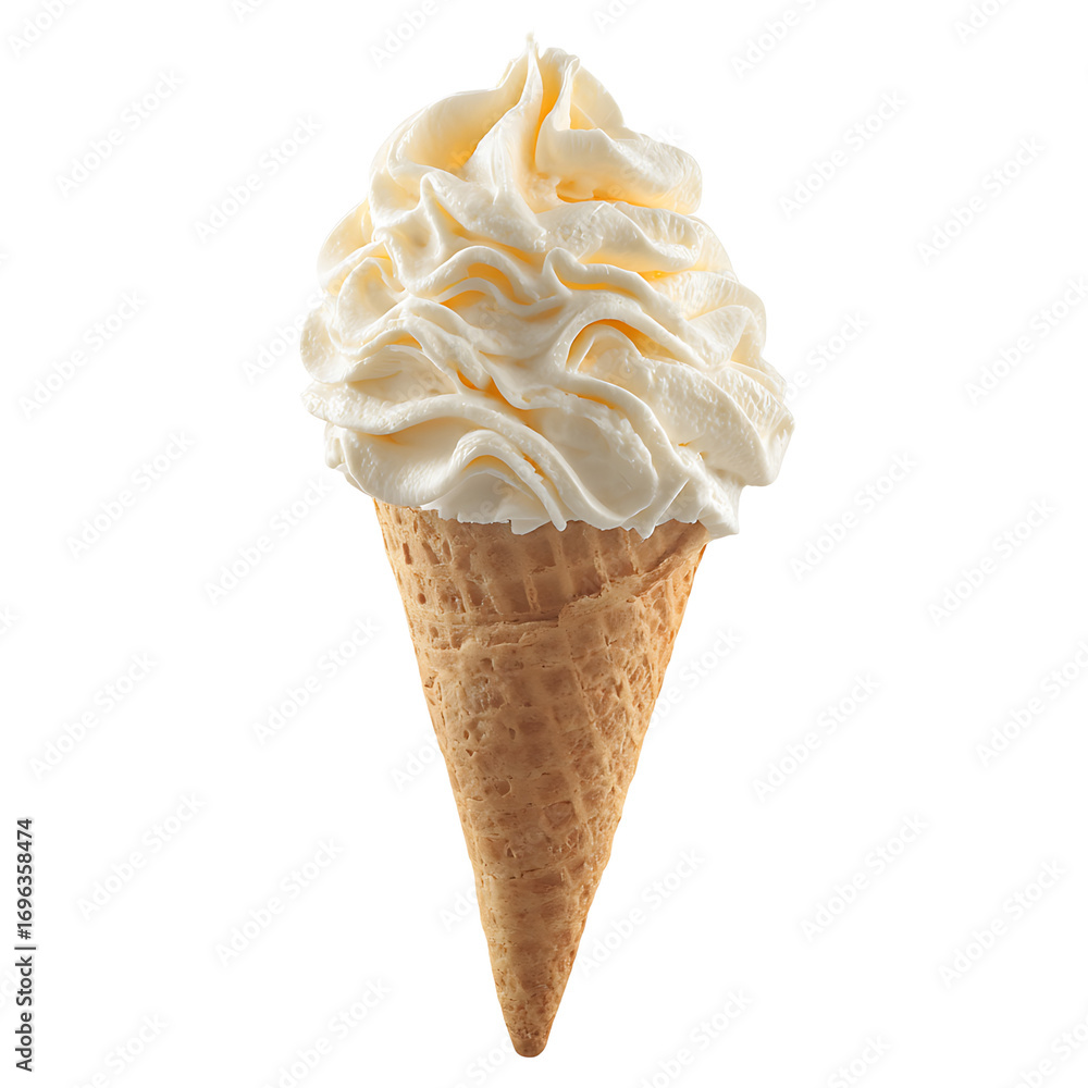 Poster a light - colored ice cream cone with a swirl of soft serve on a transparent background providing a 