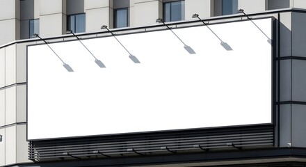 Blank white advertising billboard on a modern urban building. Illuminated outdoor display for marketing campaigns, brand promotions, or public announcements
