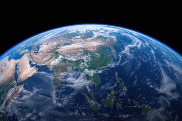 Continents of Asia, Europe, Africa, and Australia with the South Pole on the Globe