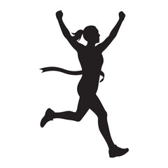 Vector art of silhouette of a female runner winning, arms raised