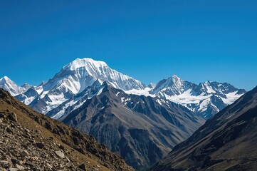 Fototapeta premium Scenic outlook of a prominent Andean peak featuring multiple passes, popular among hikers.