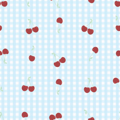 Cherries with plaid pattern seamless fabric design pattern