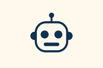 Fototapeta premium Simple Robot Head Icon With Antenna and Round Eyes.