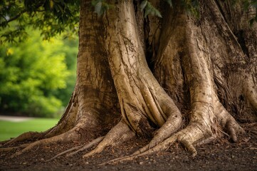 Fototapeta premium Bark of a Chinese Coffin Tree in a Garden Setting
