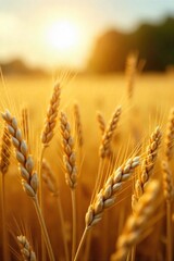 Golden wheat swaying gently in the summer breeze, bathed in the warm sunlight of a late afternoon  A picturesque scene of rural tranquility and abundant harvest ,  tranquil,  rural landscape