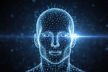 Illustration of a neural network in the shape of a human face.created with the help of artificial intelligence.