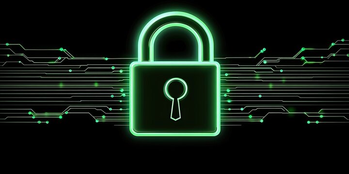 Glowing Green Padlock Digital Security System