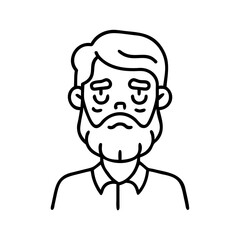 Vector art of sad man with beard and mustache