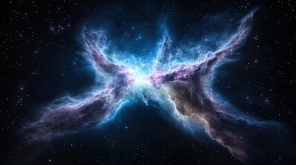   A butterfly-shaped object in night sky, surrounded by stars