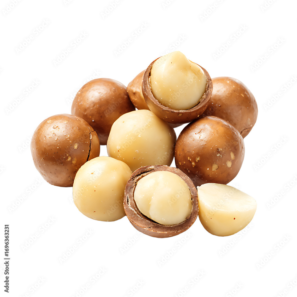 Poster close up view of a collection of macadamia nuts.