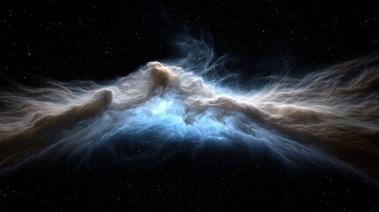   A large star in a cloudy sky, with smoke emanating from its peak