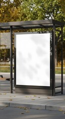Blank urban advertising billboard mockup at a modern bus stop shelter, perfect for displaying your marketing message or public announcements concept
