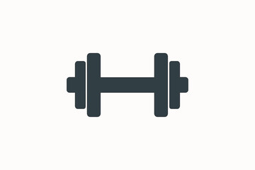 Simple dark gray dumbbell icon on white background for fitness and exercise.