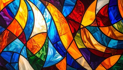 Colorful Abstract Stained Glass Mosaic with Bold Shapes