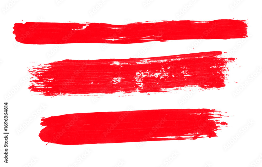 Poster triple red brush strokes on transparent background artistic texture elements for graphic design and 