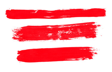 Triple Red Brush Strokes on Transparent Background Artistic Texture Elements for Graphic Design and Creative Projects with Bold Visual Impact