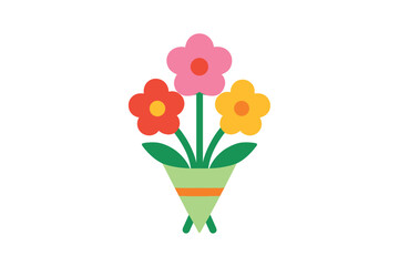 Colorful flower bouquet illustration with vibrant petals and green leaves.