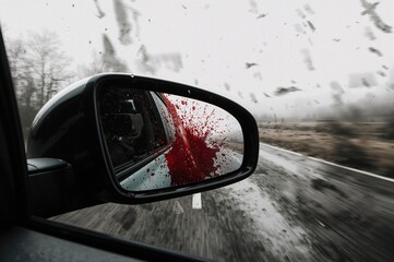Obraz premium Car mirror stained with human blood after collision