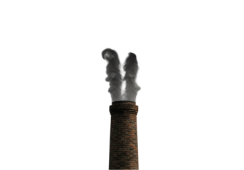 Industrial Chimney Emitting Smoke Against Black Background isolated on transparent background