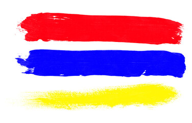 Vibrant Primary Color Paint Strokes on Transparent Backdrop A Trio of Red Blue and Yellow Brushstrokes for Artistic Design and Graphic Elements