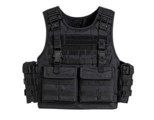  Front-Facing Tactical Bulletproof Vest with Molle Webbing, Isolated on Transparent Background