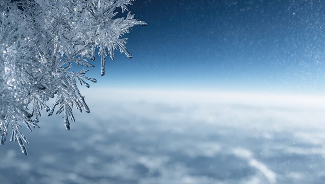 Frost patterns and snow on aircraft glass. Clear detailed image