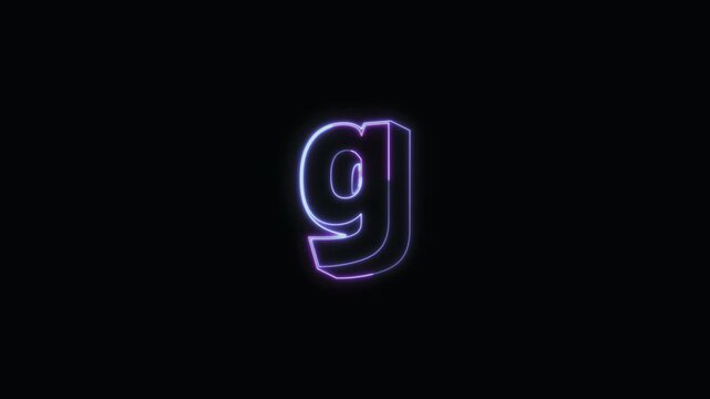 Alphabet g Neon Text Seamless Loop 4K with Black Background Animated Promotional Typography for Video Editing