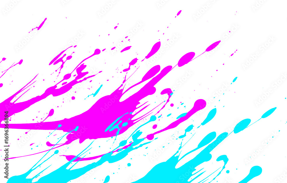 Poster vibrant pink and cyan paint splatter on transparent background abstract ink blots with neon colors f