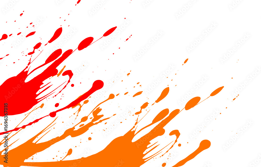 Poster fiery red and orange paint splatter on transparent backdrop dynamic ink blots with gradient effect f