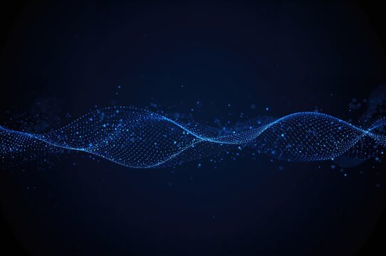 Abstract dark geometric network design. Scientific backdrop with linked points and lines. Data visualization and commerce theme. Vector illustration. Sound wave.