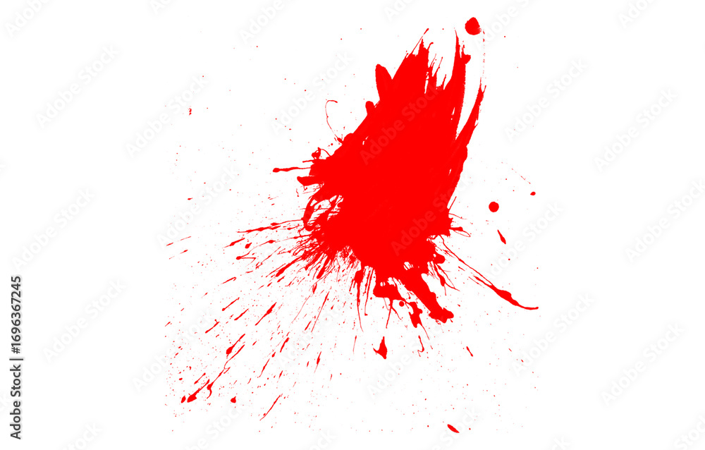 Poster dynamic red paint splatter on transparent backdrop abstract design element for creative projects and