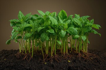 Vibrant young soybean seedlings with visible root systems