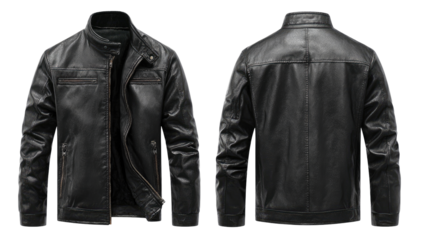Full shot of a black leather motorcycle jacket