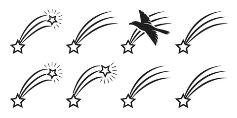 Fototapeta premium Collection of Shooting Star and Bird Silhouettes