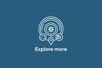 Obraz premium White outline of compass camera location and refresh icon on a blue background centered in the image