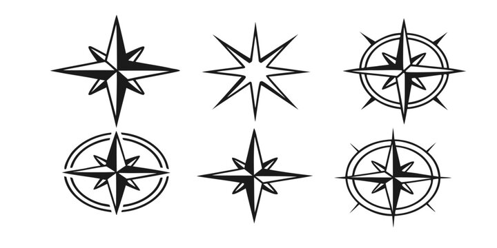 Collection of Stylized Compass Rose Icons