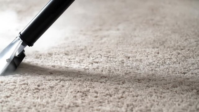 Vacuum cleaner head cleaning beige carpet.