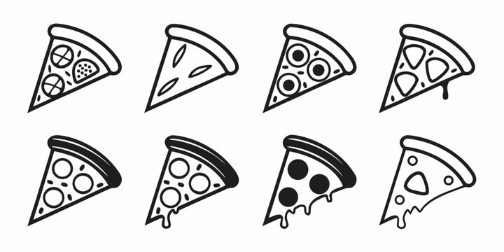 Collection of Stylized Pizza Slices Icons