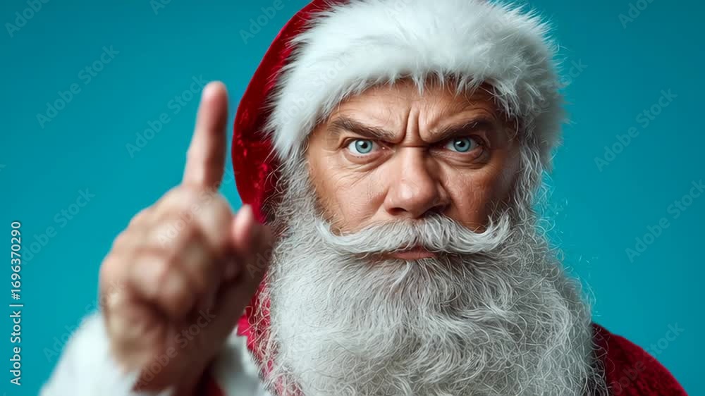 Poster man with a red hat and beard pointing at something. he looks angry. the image is of a man dressed as