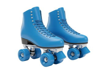 Pair of Classic Blue Roller Skates Retro Quad Roller Skates Roller Skating Equipment Vintage Style Fitness and Recreation isolated on transparent background