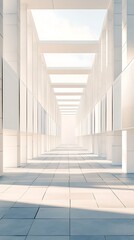 Modern architectural corridor with repeating geometric shapes and natural light creating a sense of depth and perspective