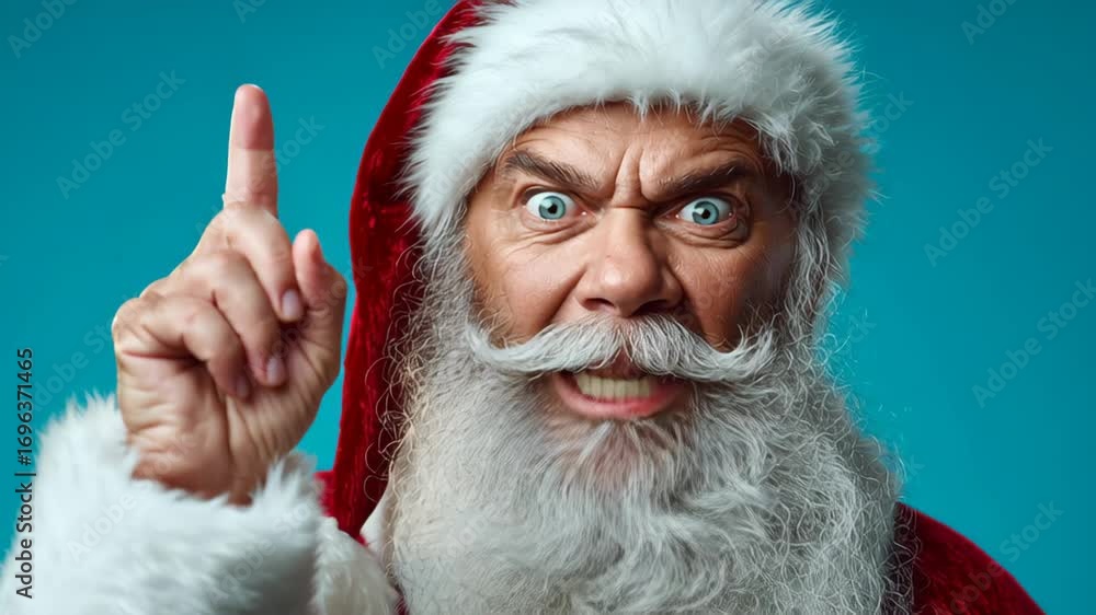 Aufkleber man with a red hat and beard pointing at something. he looks angry. the image is of a man dressed as