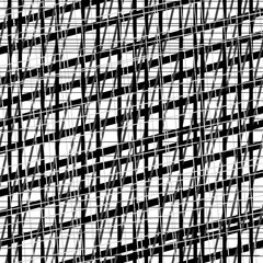 Abstract black and white geometric line art pattern, overlapping diagonal and vertical stripes creating modern grid texture, perfect for backgrounds, textiles, and graphi