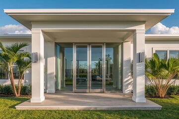 Entrance to a Newly Built Upscale Coastal Residence
