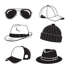 Baseball caps, sunglasses, and hat icons