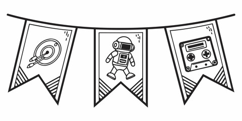 Retro Space and Music Themed Bunting Flags